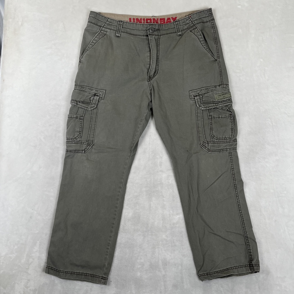 VTG Unionbay Cargo Pants Mens 36x30 Green Regular Fit Denim Utility Pockets Y2K